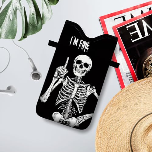 Image of Neoprene Cell Phone Sleeve Pouch Case Bag with Crossbody Strap Neck Lanyard for Women 7.1 X 3.9 in Skeleton Black
