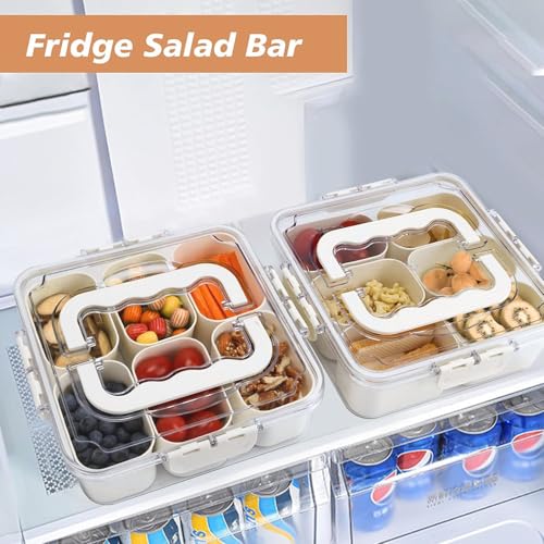 Image of Multi Compartment Storage Container Airtight Acrylic Organizer Box with Lid & Handle, Transparent Section Jar for Dry Fruits Snacks Masala Kitchen Storage (6 grid)