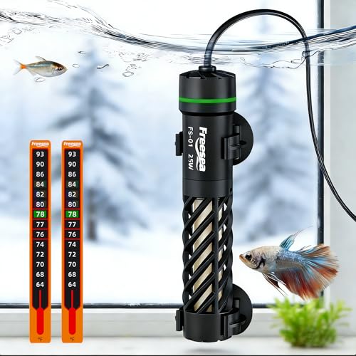 FREESEA Aysoner Aquarium Heater for Fish Tank: 25W Preset 78°F - 24/7 Stable Temperature Worry-Free Keeping - Auto-Off Out of Water - 1–5 gal Betta Turtle & Saltwater Tank