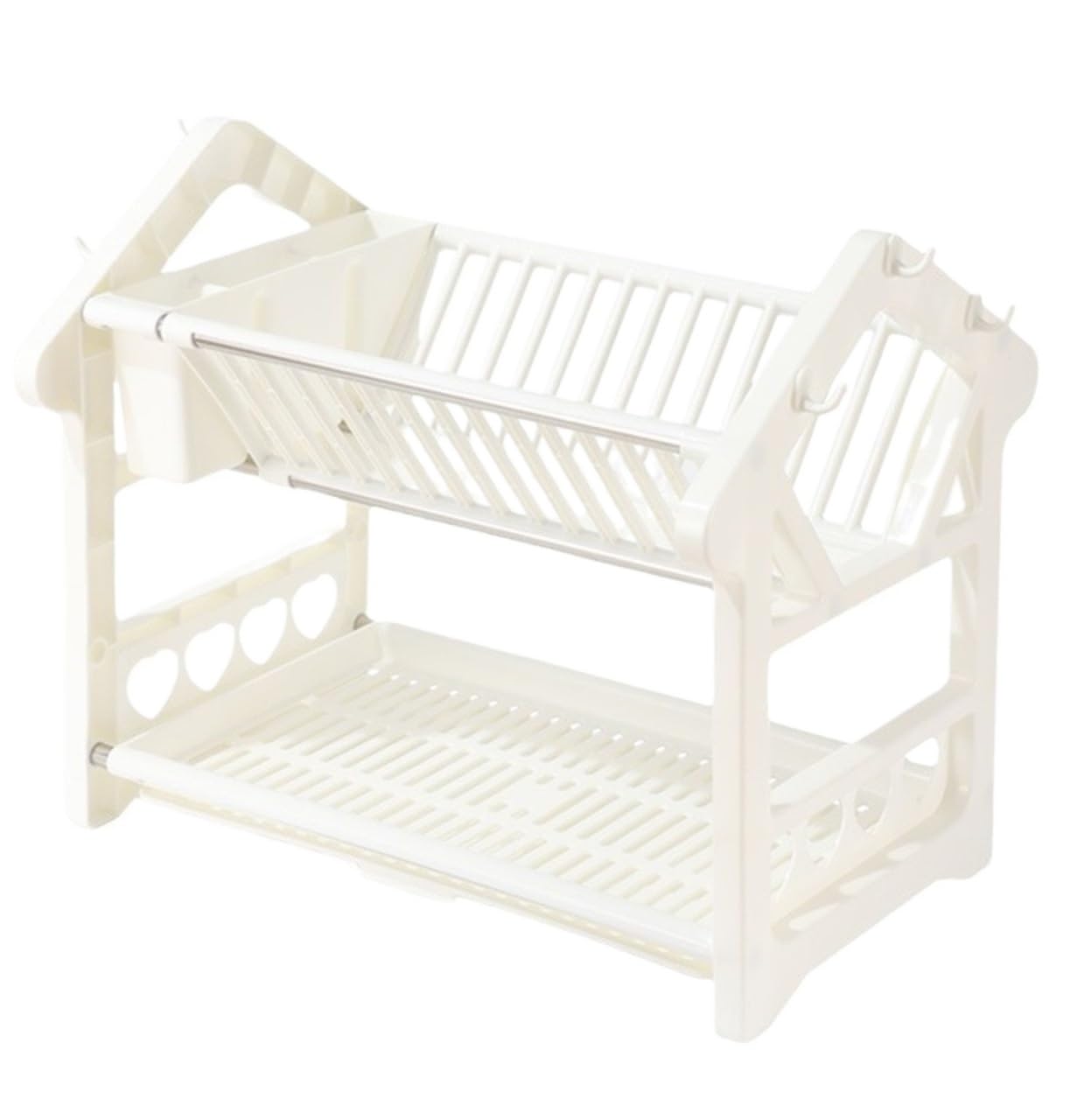 GOOPEEG Dish Drainer,Dish Rack 2-Tier Dish Drying Dryer Rack Drainer Plate Bowl Storage Organizer Holder With Utensil Easy Dish Organization