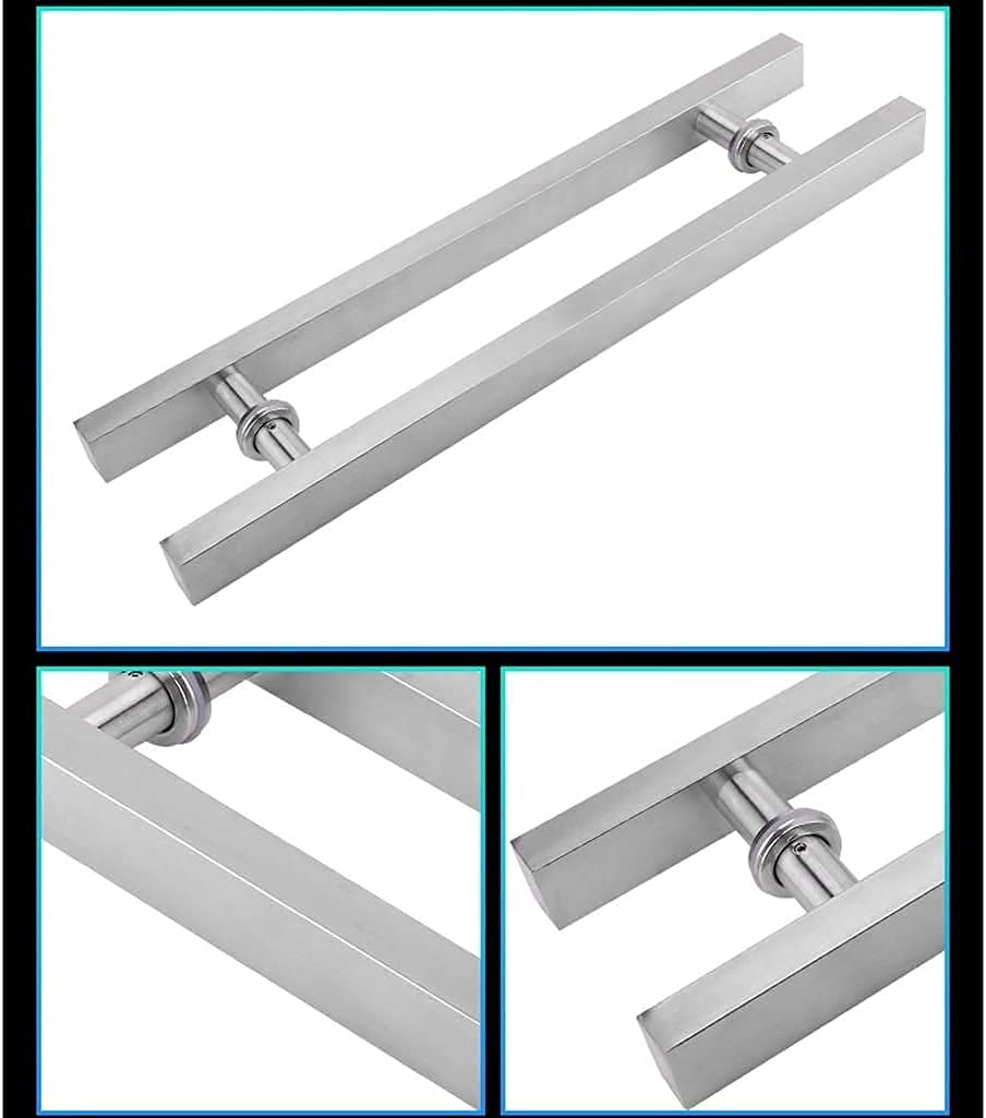Manillas para Puertas de Acero Inoxidable Cepillado Plateado, Tubo Cuadrado, para Puertas de Cristal o Madera, Tipo Push-Pull - 8 tamaños (tamaño: 500 × 300 mm)