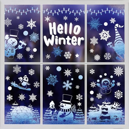 MISS FANTASY Winter Window Clings Christmas Decorations - Winter Decorations Snowman Christmas Decorations Snowflake Snowman Winter Stickers Clings Christmas Decor for Bathroom Office Classroom
