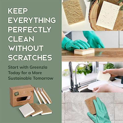 Image of GREENZLA 6 Pack Kitchen Sponges | Non-Scratch Hemp & Sisal