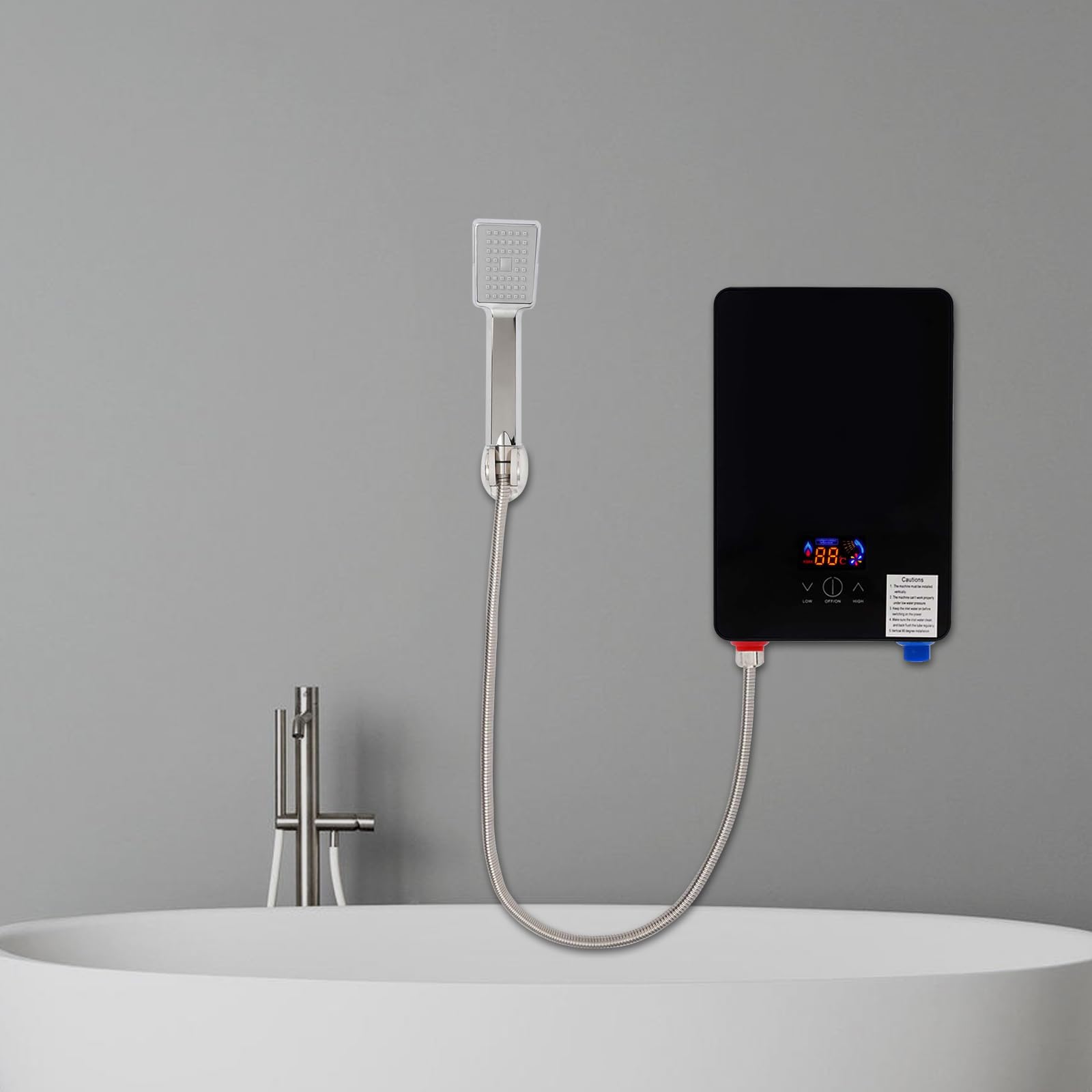Scaldacqua istantaneo, scaldabagno elettrico con doccetta, indicatore di temperatura digitale a LED, scaldacqua elettrico istantaneo senza serbatoio, temperatura regolabile 30-55℃ per cucine, bagni