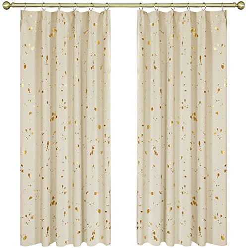Deconovo 遮光カーテン 幅100cm丈200cm 2枚組 ライドベージュ 金箔プリント 点柄 ドレープカーテン 断熱 遮熱 節電対策 昼夜目隠し