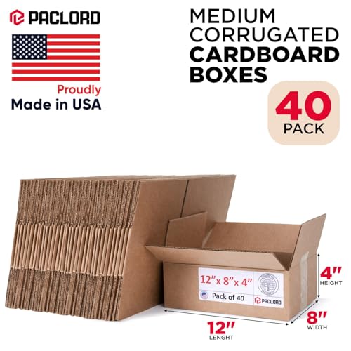 Image of Small Cardboard Boxes 12 inchL x 8 inchW x 4 inchH (Pack of 40) - USA-Made Packing Boxes for Moving, Shipping, or Storage - USPS, UPS, FedEx Approved - Professional Packing Supplies for Moving