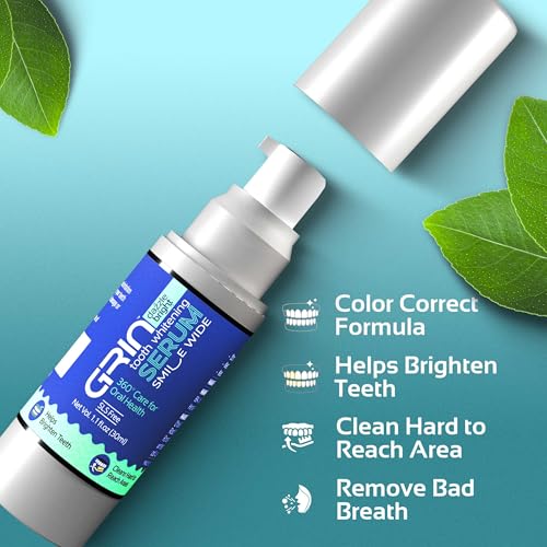 Image of GRIN Dazzle Bright Teeth Whitening Serum 30ml | Teeths Color Corrector 360 Oral Dental Care, Removes Tooth Stains | SLS-Free & Non Invasive Formula | Enamel Safe Instant Brightening for Brighter Smile