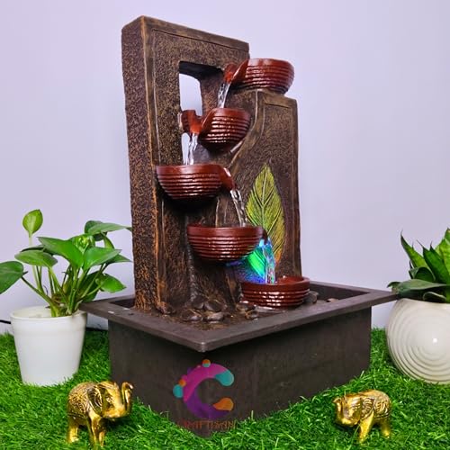 Image of Decorative Water Fountain for Home Decor, Office, Indoor & Outdoor, Garden, Puja Room, Vaastu, Reception, Spa, Gifting. (Black Leaf Diya)