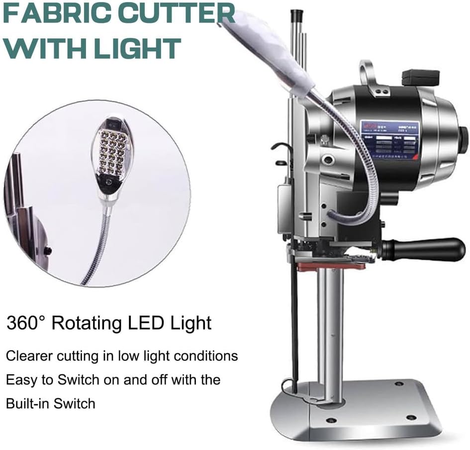 Electric Cloth Cutter 1100W Industrial Fabric Cutting Machine Vertical Electric Cloth Cutting Machine with Automatic Knife Sharpening & LED Light for Fabric Leather Cloth,210mm