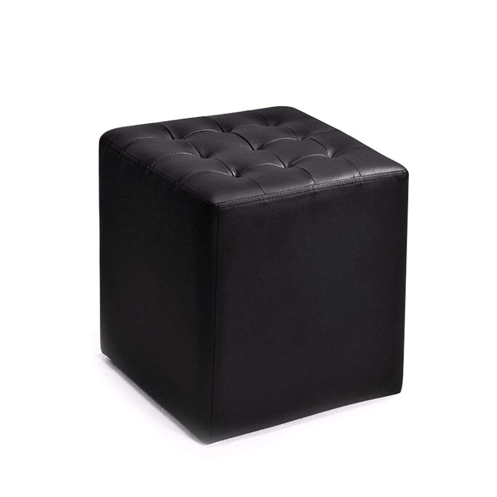 Tabouret repose-pieds rembourré en cuir noir confort