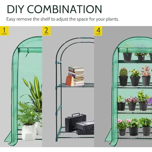 Image of EAGLE PEAK 4-Tier Mini Greenhouse Portable Green House with Shelves & Weather-Resistant PE Cover, Small Greenhouse for Seedlings & Gardening Gifts, 32x18x63 in, Clear /Green