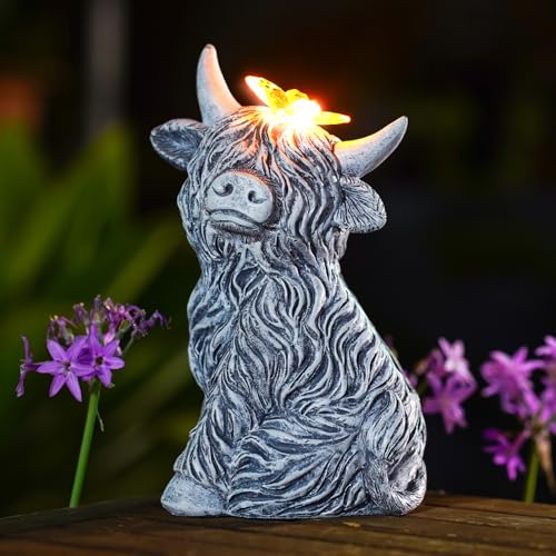 Yeomoo Highland Cow Kuh Figuren mit Schmetterling Solar Deko für...