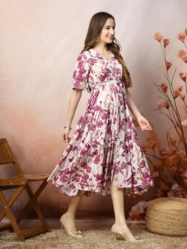 Image of Stylum Women's Floral Printed Cotton Flared Dress