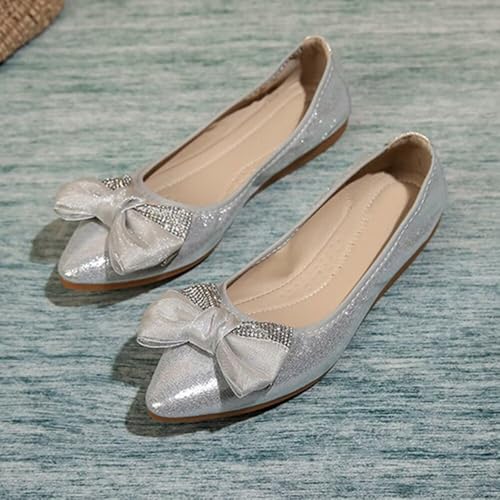 ChaiRong Zhou Women's PU Leather Ballet Flats Slip-On Loafers with Rhinestone Bow Comfort Work Shoes2