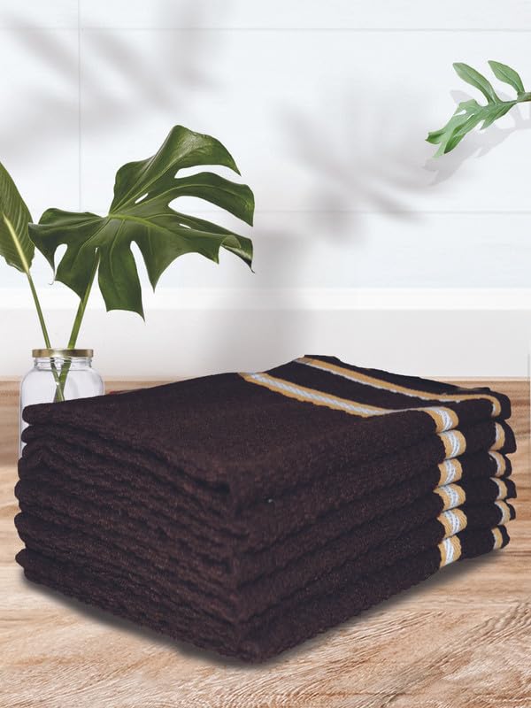 Image of Athom Living Popcorn Textured Solid Cotton Hand Towel Brown 35x55 cm Set of 6