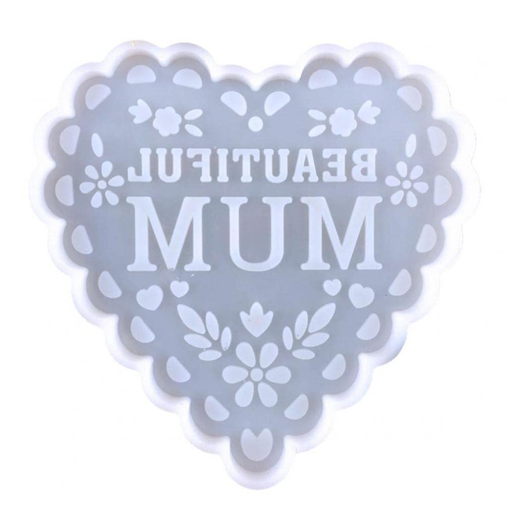 PiniceCore Happy Mother's Day Heart Shape Chocolate Moulds Silicone Candy Mold Fondant Tool for Cake Topper Decoration