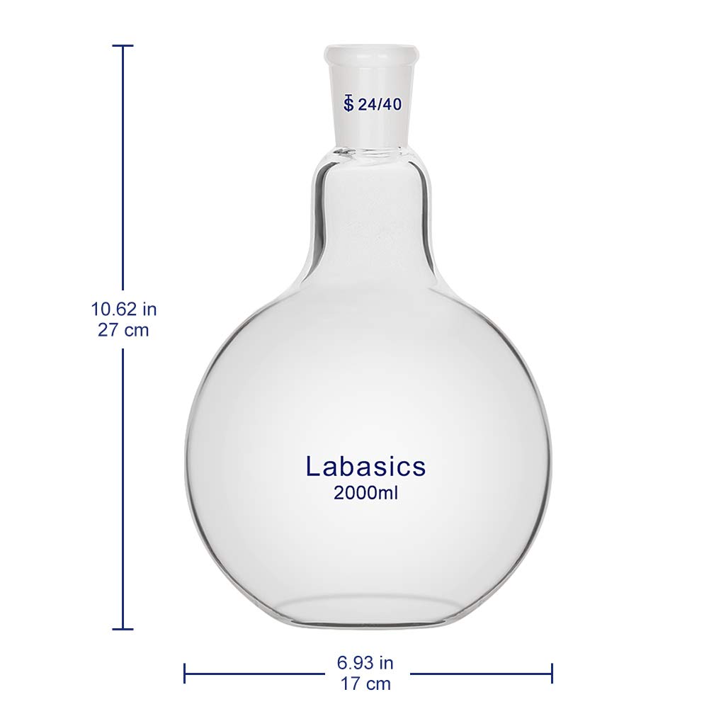 Labasics Szklana kolba kuchenna 2000 ml, z płaskim dnem, płaska kolba Boiling Flask, ze standardowym przegubem zewnętrznym 24/40