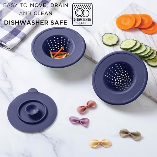 Cook with Color Kitchen Sink Strainer, Silicone, Flexible Sink Strainer, Sink Drain Strainer, 3 Pc Blue by COOK WITH COLOR - Used condition - Image 5