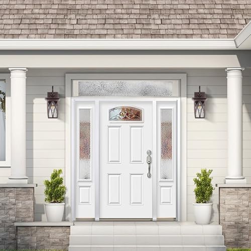 Image of Dusk to Dawn Outdoor Wall Light Fixtures,18'' Outdoor Porch Sconces Lighting , Waterproof Wall Lanterns with E26 Sockets & Water Ripple Glass, Modern Oil Rubbed Bronze Outside Lights for Patio, Garage