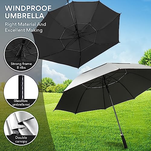 ZOMAKE UV Golf Umbrella for Sun Protection,Large Sun Umbrella Windproof and Rainproof Strong UPF 50+,Reflective Golfing Brolly 68In Unbreakable for Men Women (Silver/Black) - Image 4