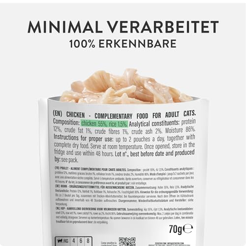 Schesir, Hühnerfilets in Gelee, ergänzendes Nassfutter für Katzen, Originalrezept, 100% natürlich, 12 Beutel à 70 g