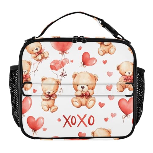 CHIFIGNO Bolsa de almuerzo con globos en forma de corazón rojo para niños, lonchera aislada para hombres y mujeres, organizador de almuerzo portátil, bonita lonchera para el trabajo, escuela, viajes,