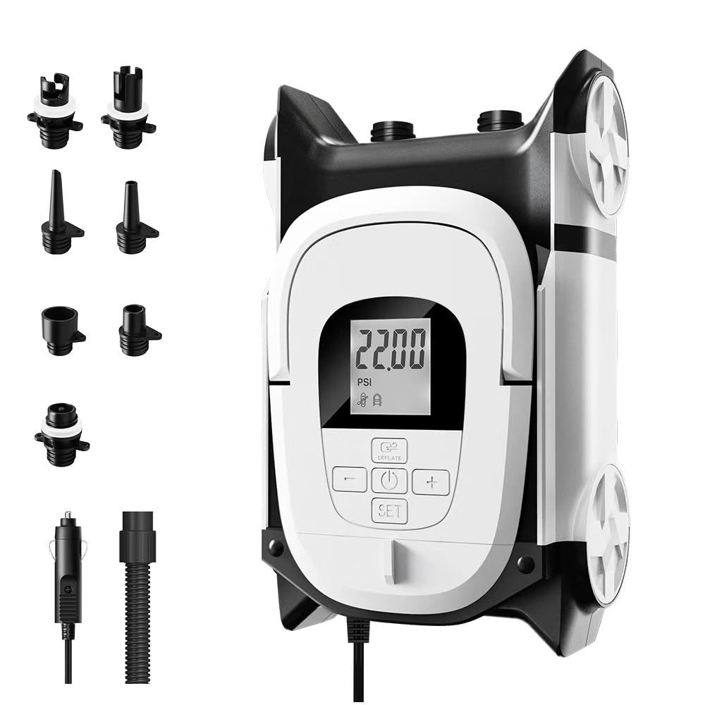 BAVIZZN 22PSI Elektrische Pumpe Sup 12V DC Sup Elektrische Pumpe Auto Zweistufige pumpe Mit Auto-Stopp Geeignet Inflator & Deflator Paddle-Boards,Schlauchboote,Kayaks und Wassersport