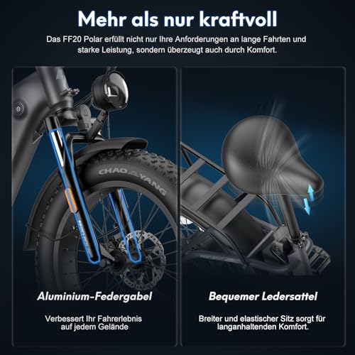Fafrees FF20 Polar Fatbike E Bike Klapprad 20 Zoll mit 48V 10,4Ah*2 Akkus, E-Bike Damen Herren,...
