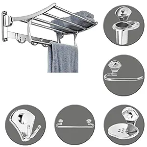 Plantex Stainless Steel Folding Towel Rack with Royal Bathroom Accessories Set of 5pcs (Towel Rod/Napkin Ring/Tumbler Holder/Soap Dish/Robe Hook)