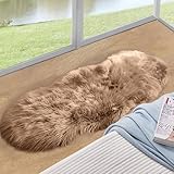 ORINOVA Kunstfell Teppich Fellteppich Beige Flauschig 60x120 cm Kuschelteppich Schlafzimmer Bettvorleger Weich Waschbar Wohnzimmer Fellform