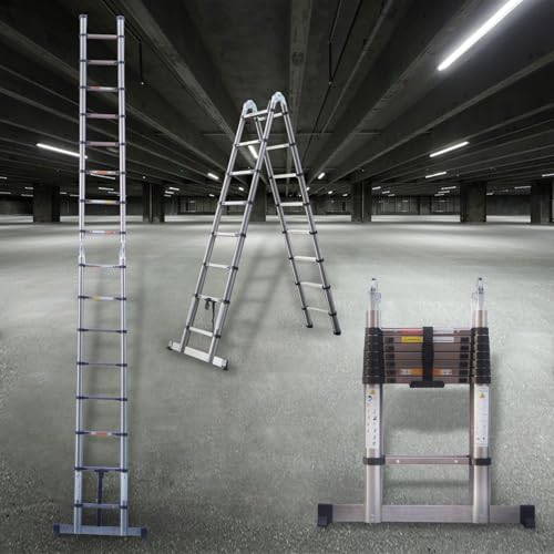 5m Thickened Telescopic Ladder 16.5ft Extendable Ladder Folding A-Frame Ladder Anti Slip with Stabilizer Bar Stainless Steel (2.5M+2.5M), Stronger than others 2 5m Thickened Telescopic Ladder 16.5ft Extendable Ladder Folding A-Frame Ladder Anti Slip with Stabilizer Bar Stainless Steel (2.5M+2.5M), Stronger than others - Image 2