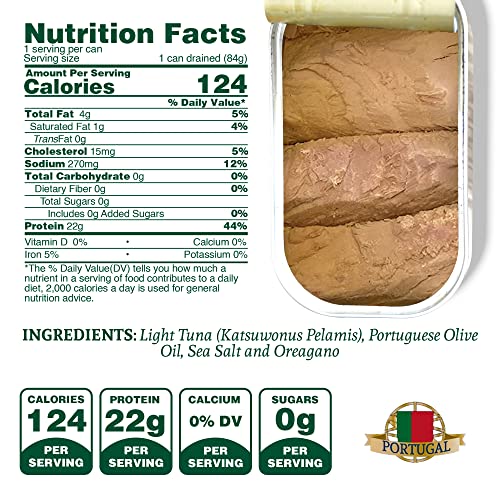 Image of Santo Amaro - Artisanal Wild Tuna Fillets in Olive Oil & Oregano, Pole & Line Caught Tuna from Portugal, Hand-Packed Athens-Style Canned Tuna Fish, 22g Protein, Paleo, Keto, Low Mercury, Pack of 3