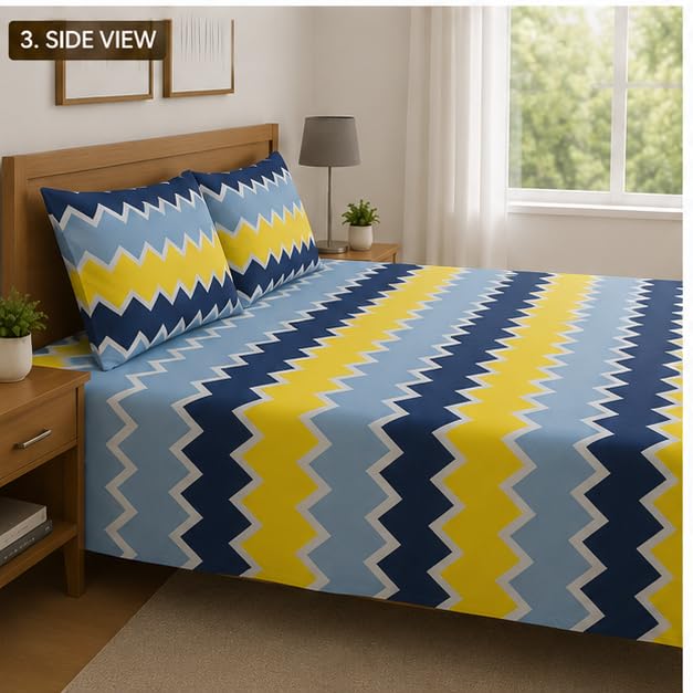 Image of YORIK TM Microfiber Bed Sheet with Pillow Cover, 3D-Printed, 144TC, Soft & Breathable, Double /Single Bed (Multicolor, Queen)