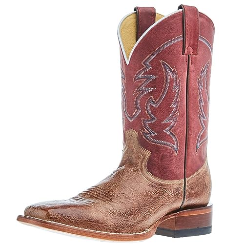 Justin Boot Company Men's McLane Tan Smooth Ostrich Vamp 11 Red Cowhide Top