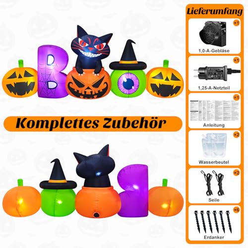 Danxilu 2,4m Halloween Deko Aufblasbar Kürbis mit Schwarzer Katze & Grünen – Ansicht 5