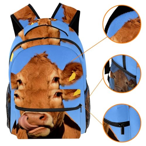 Sac à dos d'école fille et garçon motif vache marron multicolore - 3
