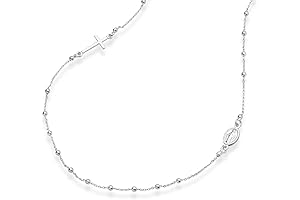925 Sterling Silver Italian Rosary Beaded Sideways Cross Dainty Chain Necklace for...