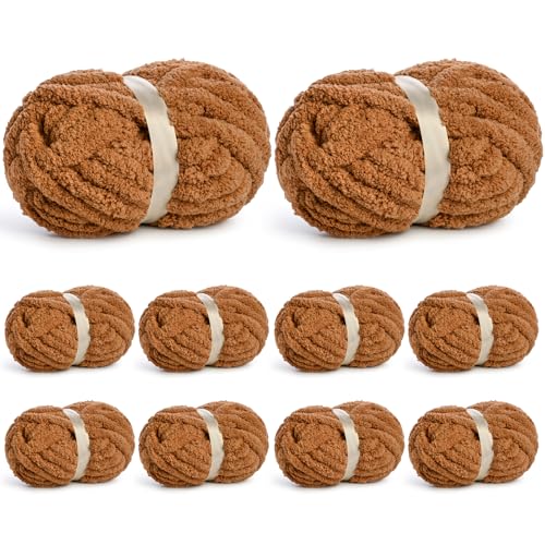 Image of 10 Pack of Jumbo Chunky Yarn for Hand Knitting,10# Super Bulky-Fluffy Chenille Yarn, 220 yds /70.5 oz Soft Thick Yarn for Crocheting Chunky Knit Throw Blankets.(Light Coffee)