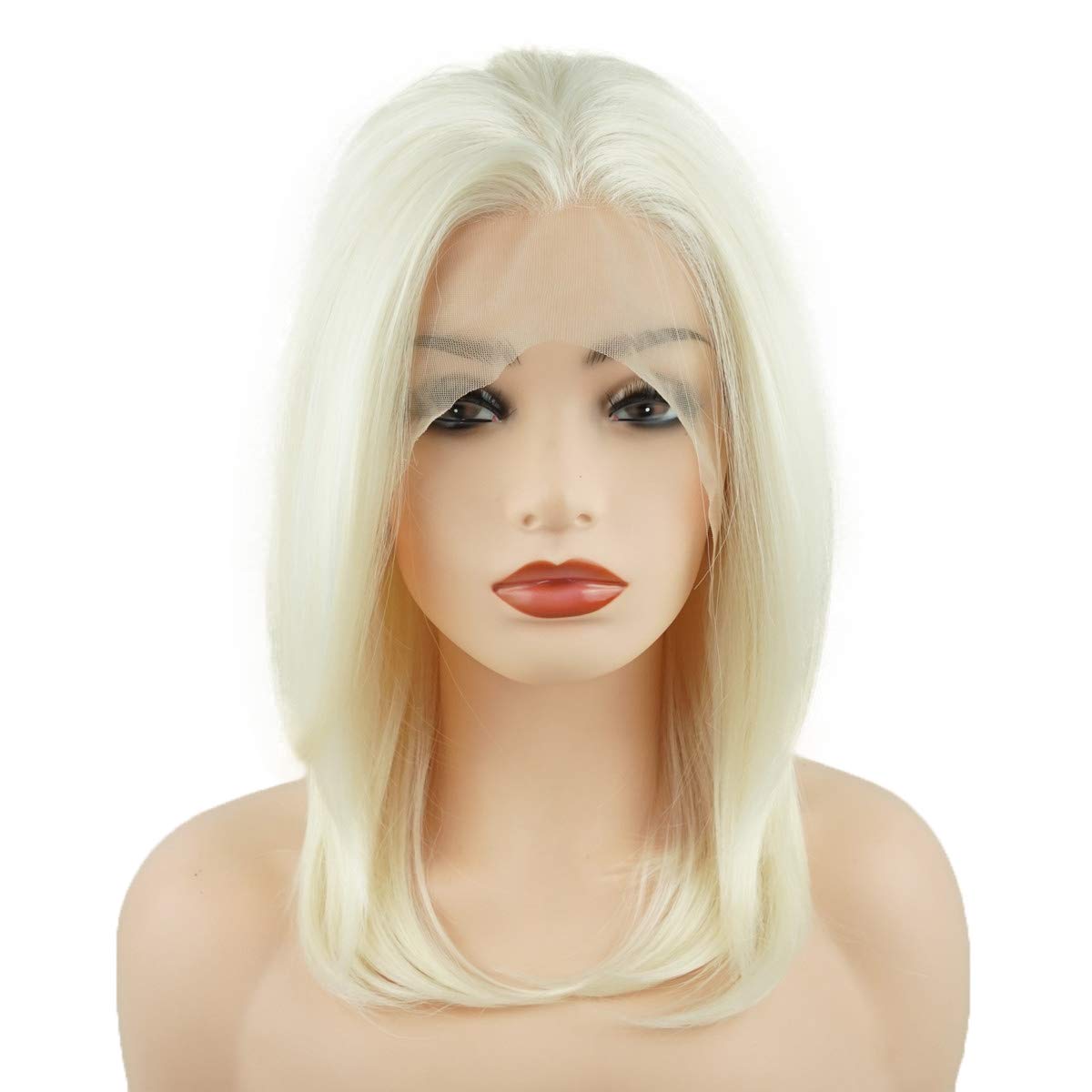 Hair Straight Short 14inch Light Blonde Heavy Density Realistic Heat Resistant Synthetic Lace Front Wig