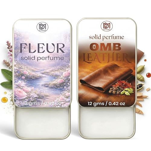 Image of Dr.Mashur Solid Perfume |OMB leather&Fleur Alcohol Free Wax Perfume Balm, Long Lasting | Pocket Tin 12g, Pack Of 2| Non Greasy Smooth Glide, Travel Friendly Men And Women