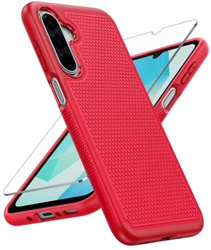 Image of FNTCASE for Galaxy A17 /A16 5G Phone Case - Samsung A17 Military Grade Drop Protection, 14ft Drop Tested, Screen Protector Included, Anti-Slip Matte Textured, TPU+PC Dual Layer Shockproof Cover (Red)