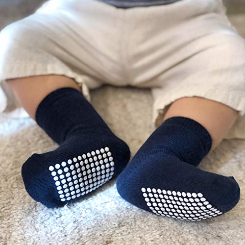Image of JAKIDAR 12 Pack Baby Socks Cotton Crew Toddler Socks Grips Non Slip Bottom Kids Socks