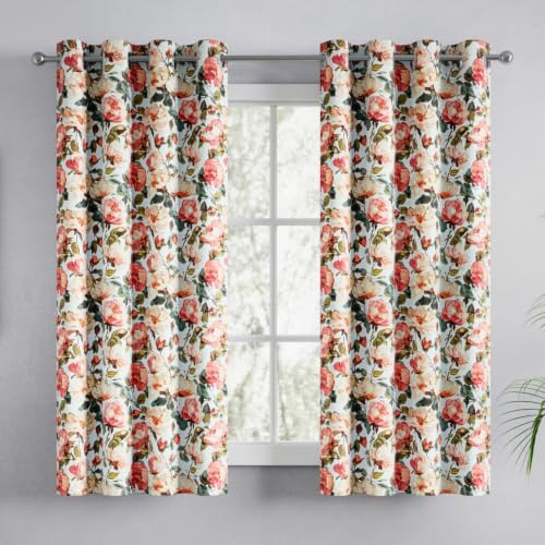 Image of haus & kinder Digital Printed Cotton Window Curtain 5 Feet Long Pack of 2 Window Curtains, 5 Feet Curtain for Window (Bloom Harmony, Multicolor 130x152 CM)