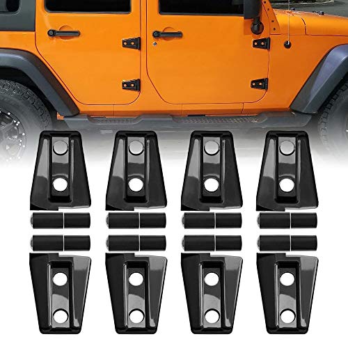 AMERICAN MODIFIED Door Hinge Covers Protector Trim Kit Compatible with 2007-2018 Jeep Wrangler Accessories JK JKU & Unlimited Rubicon Sahara Sports,Glossy Black(8 Pcs)