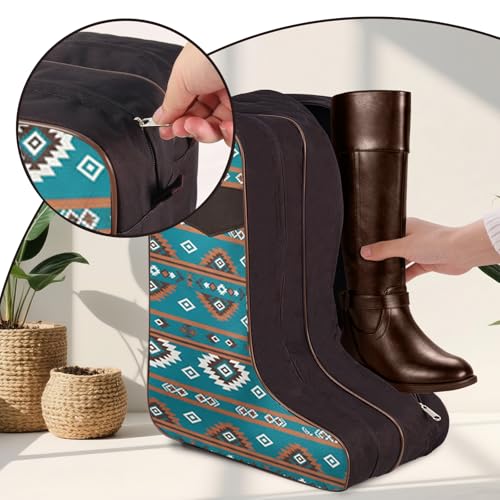 Cowgirl West Boot Bag – Western Cowboy Boot Travel Case with Southwest Aztec Pattern, Dual Zipper Tall Boot Storage for Rodeo, Horseback Riding & Equestrian Travel Fits Most Size3