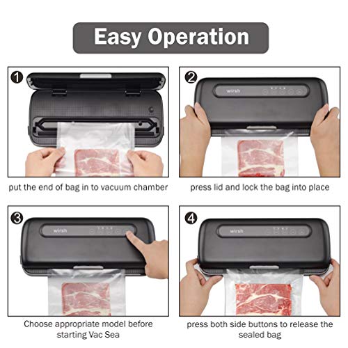 Wirsh Vacuum Sealer, Automatic Vacuum Sealing Machine For Food Preservation w/Starter Kit, Dry & Moist Food Modes, LED Indicator Lights, Slick Design, One Touch Operation