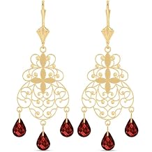 Galaxy Gold GG 14K Solid Gold Natural Garnet Chandelier Leverback Earrings - January Birthstone, Stone of Commitment & Vitality, Fine Jewelry for Women