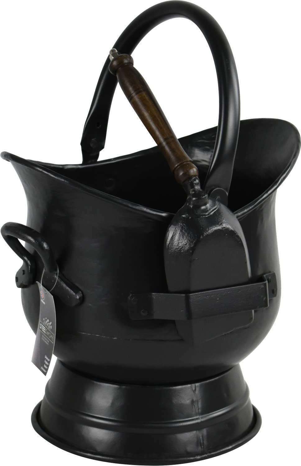 Sterling Ventures Black Steel Sallet Coal Bucket Scuttle Hod With Cast Iron Shovel Scoop Antique Style (Medium)