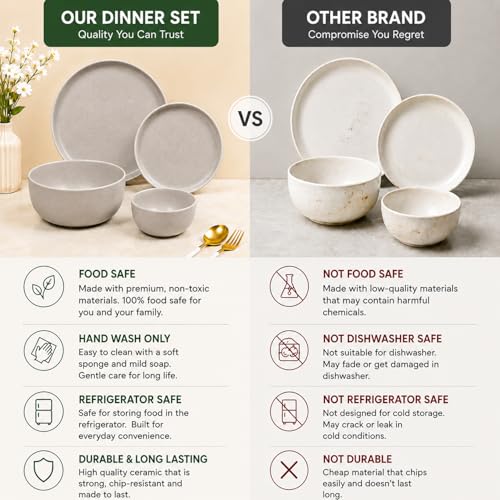 Image of MARKET 99 Minto Beige Melamine Dinner Set 14 Pieces, Matte Round Dinnerware with 6 Full Plates, 6 Quarter Plates, 6 Soup Bowls & 2 Serving Bowls, Food Safe & Refrigerator Safe