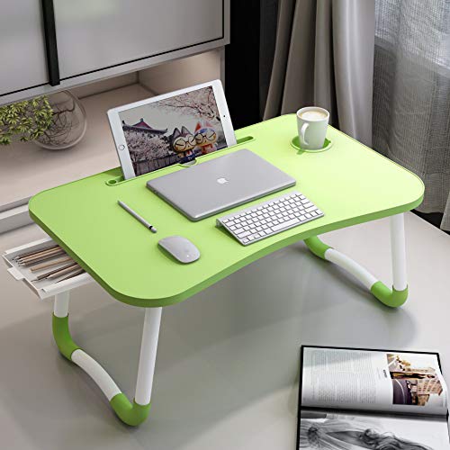Laptop Desk for Bed, Laptop Bed Table Bed Desk with Drawer, Foldable Lap Tray Breakfast Bed Tray for Eating Reading Writing, Lap Desk Couch Table Notebook Stand Floor Desk for Bed Sofa-Green